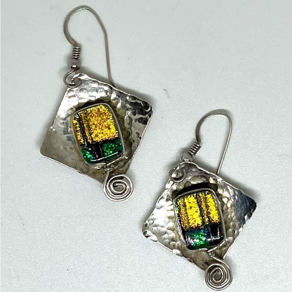 Dichroic Glass & Silver Earrings